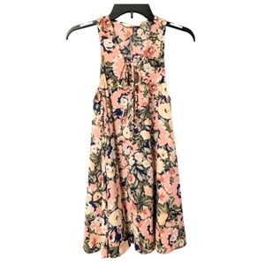 😍SALE😍 Olivaceous Pink Floral Halter Sundress V Neck with Front Ties Closure S